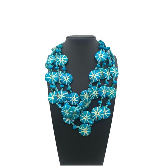 Vintage Handmade Turquoise Aqua Blue Large Disc Station Necklace Boho Unique - Picture 2 of 7